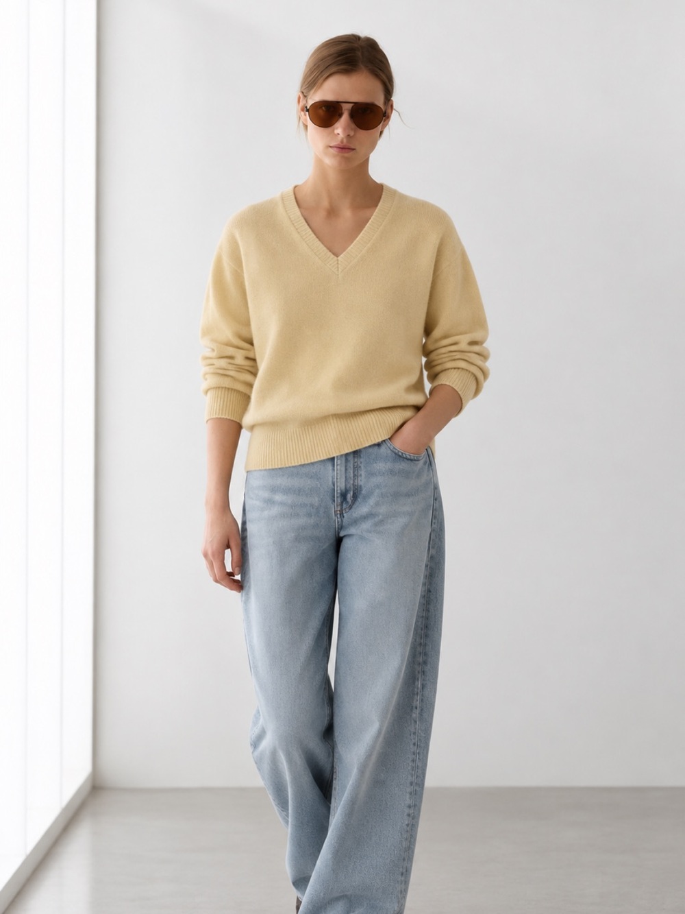 Massimo Dutti NWT v-neck jumper cashmere wool sweater yellow XS 5643/543